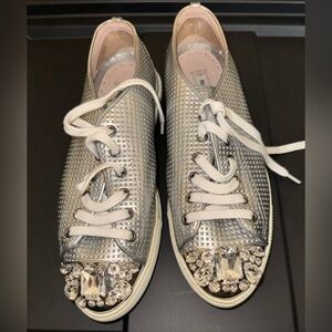 Miu Miu  Swarovski crystal toe-cap sliver sneakers flats size 38.5 8.5